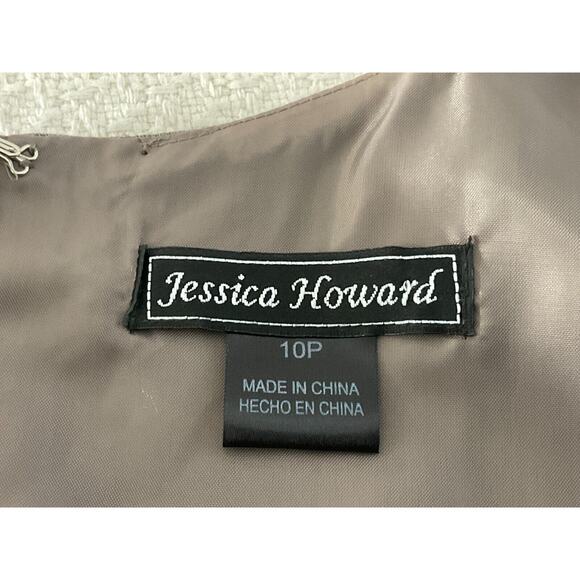 Jessica Howard Womens 10P Petite Two-Piece Brown Dress Jacket Set Taupe Shinny - Picture 16 of 16